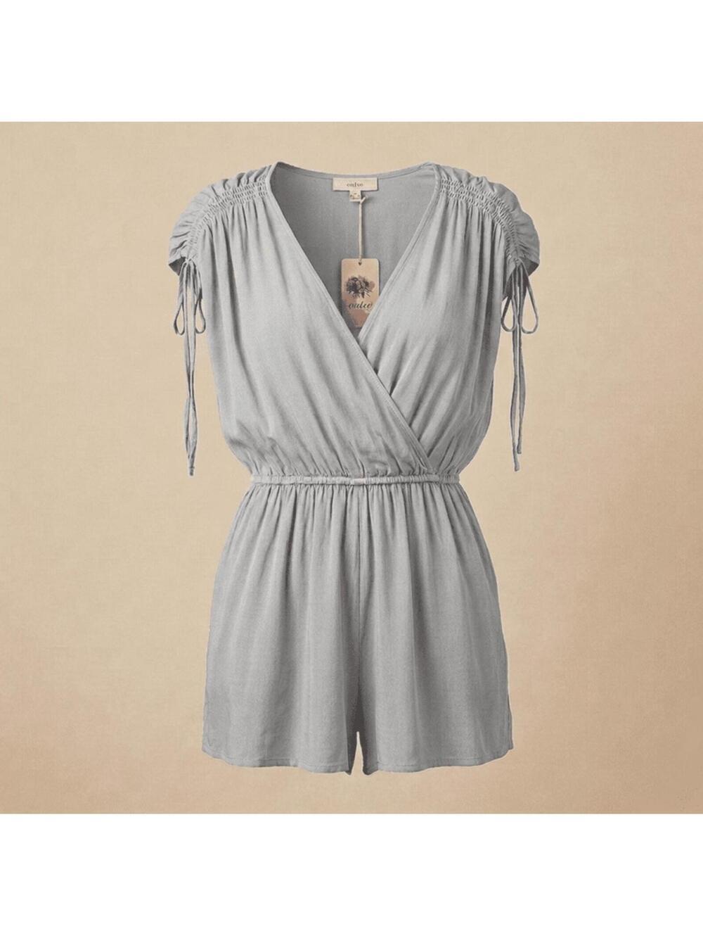 NWT Entro Gray The Stormy Day Romper Dress Boho Short Sleeve M